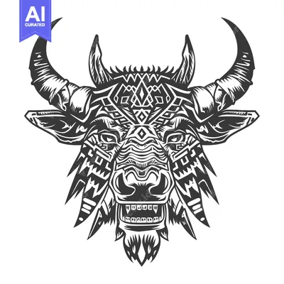Aset premium populer: Black and White Bull Head with Geometric Pattern