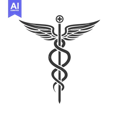 Premium design asset: Black and White Caduceus with Wings