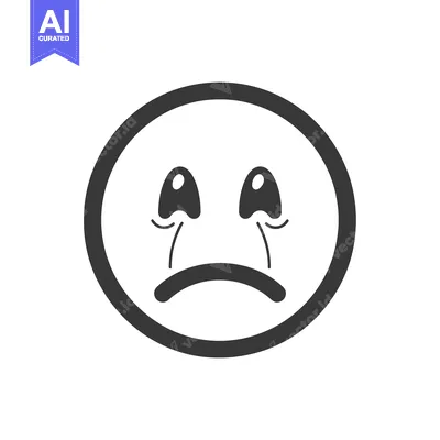 Popular premium asset: Black and White Cartoon Emoji with Sad Expression and Crying Eyes