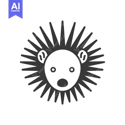 Aset premium populer: Black and White Cartoon Hedgehog Face with Spikes
