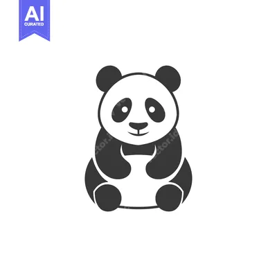 Aset desain premium: Black and White Cartoon Illustration of a Panda Bear Sitting