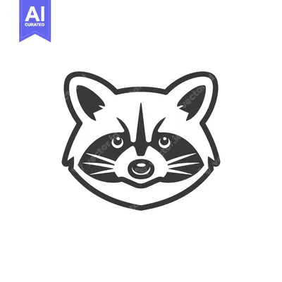 Premium design asset: Black and white cartoon illustration of a raccoon face