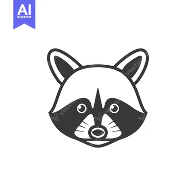 Aset premium populer: Black and white cartoon illustration of a raccoon's face