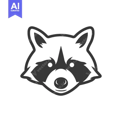 Aset desain premium: Black and White Cartoon Illustration of a Raccoon's Head