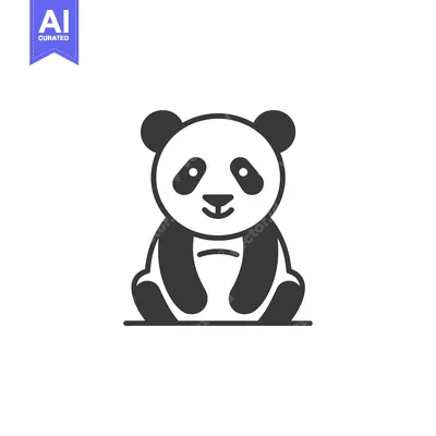 Premium design asset: Black and White Cartoon Illustration of a Sitting Panda