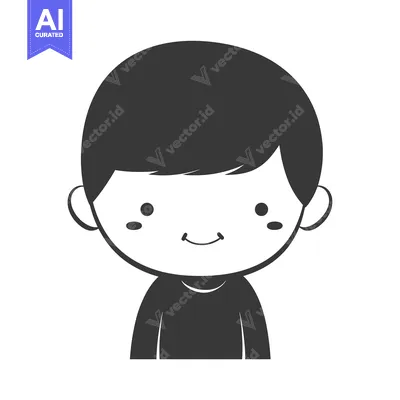 Premium design asset: Black and White Cartoon Illustration of a Smiling Boy with Short Hair