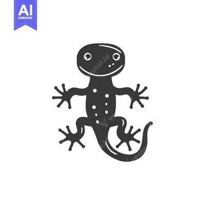 Premium design asset: Black and White Cartoon Illustration of a Smiling Lizard