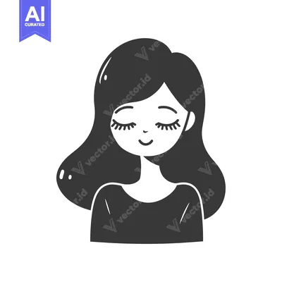 Aset premium populer: Black and White Cartoon Illustration of a Woman with Her Eyes Closed