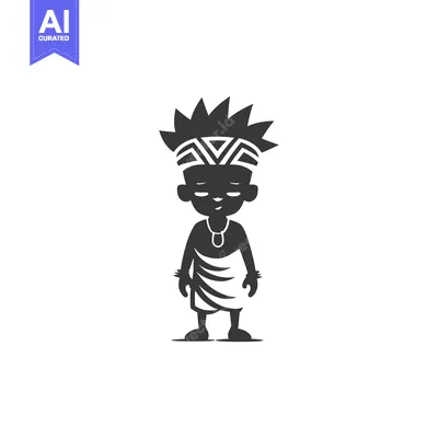 Aset desain premium: Black and White Cartoon Illustration of a Young Person Wearing Traditi