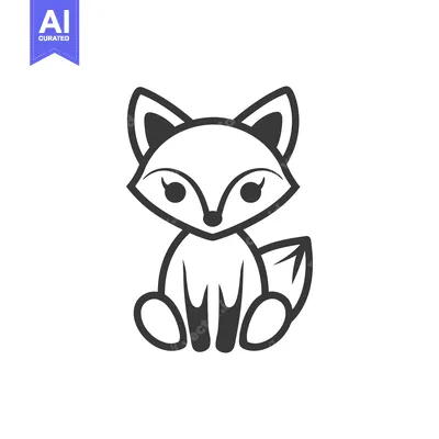 Premium design asset: Black and white cartoon image of a fox sitting