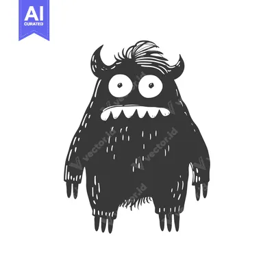 Popular premium asset: Black and white cartoon monster with big eyes and teeth