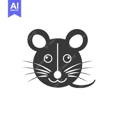 Aset premium populer: Black and White Cartoon Mouse Face with Smiling Expression