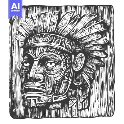 Aset premium populer: Black and White Carved Wooden Native American Head
