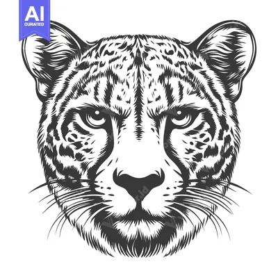 Aset desain premium: Black and White Cheetah Head Illustration