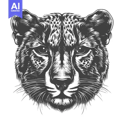Aset premium populer: Black and White Cheetah Head Illustration