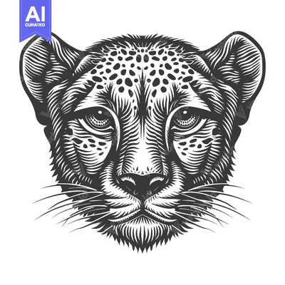 Aset desain premium: Black and White Cheetah Head Illustration