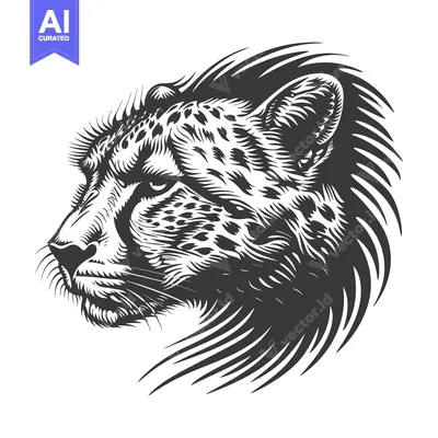 Aset premium populer: Black and White Cheetah Head Illustration