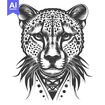 Aset premium populer: Black and White Cheetah Head with Geometric Pattern