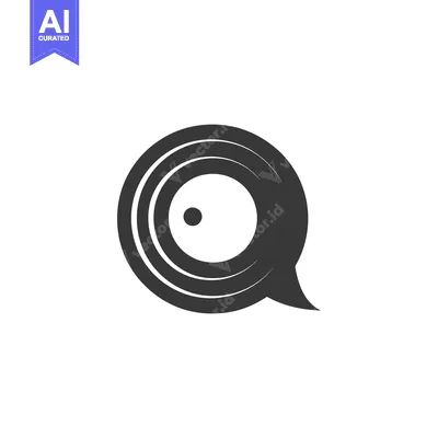Aset desain premium: Black and White Circle with Speech Bubble and Dot