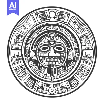 Aset desain premium: Black and White Circular Design with an Aztec-Style Mask