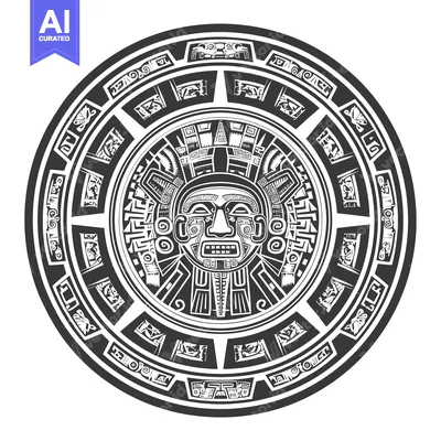 Aset premium populer: Black and White Circular Design with Central Mayan Mask
