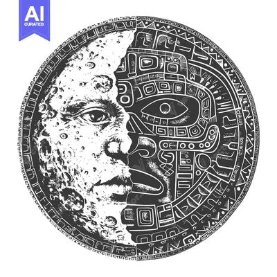 Aset premium populer: Black and White Circular Design with Moon and Geometric Patterns