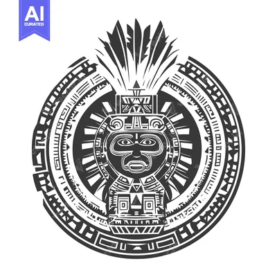Aset desain premium: Black and White Circular Design with Native American Iconography