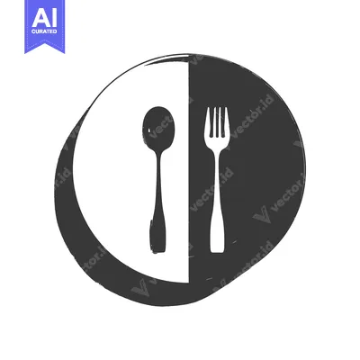 Black and White Circular Design with Spoon and Fork