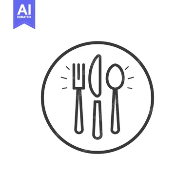 Aset premium populer: Black and White Circular Icon with a Fork, Knife, and Spoon