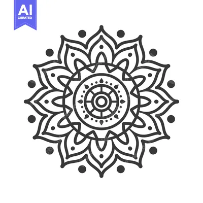 Aset desain premium: Black and white circular mandala with intricate patterns