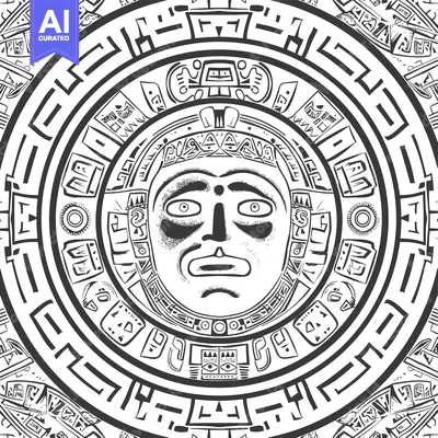 Aset desain premium: Black and White Circular Pattern with a Central Human Face