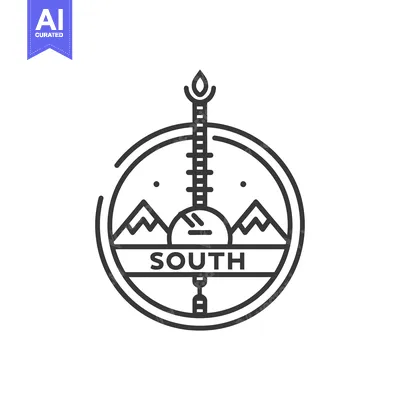 Premium design asset: Black and White Compass Design with Mountains and "South" Label