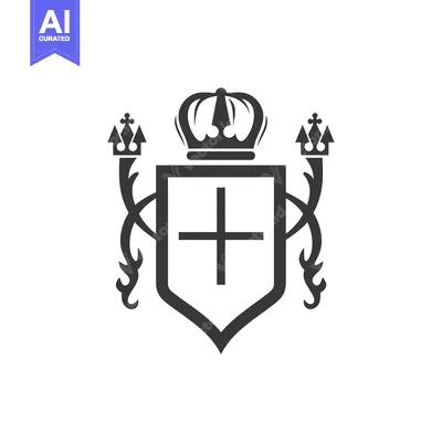 Premium design asset: Black and White Crest with Crown, Shield and Cross
