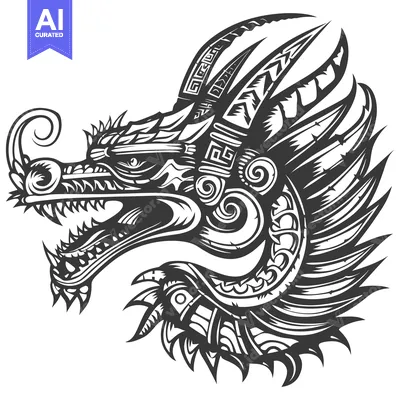 Aset premium populer: Black and White Detailed Dragon Head with Open Mouth