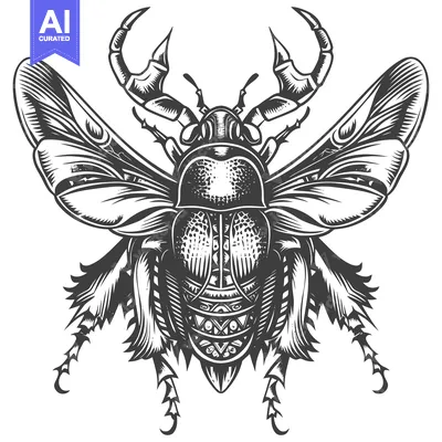 Popular premium asset: Black and White Detailed Illustration of a Beetle
