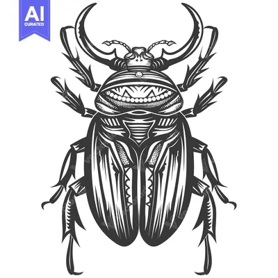 Aset desain premium: Black and White Detailed Illustration of a Beetle