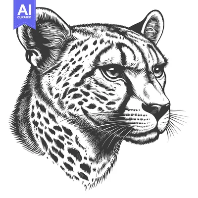 Aset premium populer: Black and White Detailed Illustration of a Cheetah Head