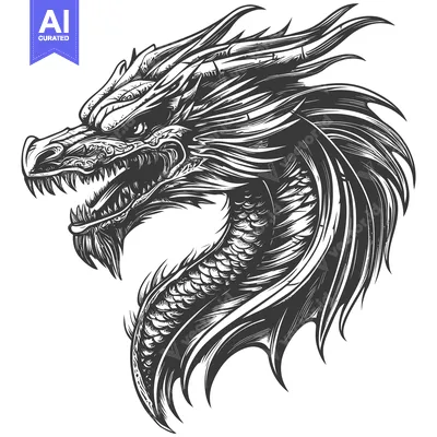 Aset premium populer: Black and White Detailed Illustration of a Dragon's Head
