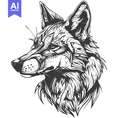 Aset desain premium: Black and White Detailed Illustration of a Fox's Head