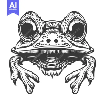 Popular premium asset: Black and White Detailed Illustration of a Frog with Ornamental Design