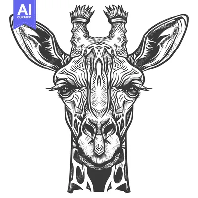 Aset premium populer: Black and White Detailed Illustration of a Giraffe's Head