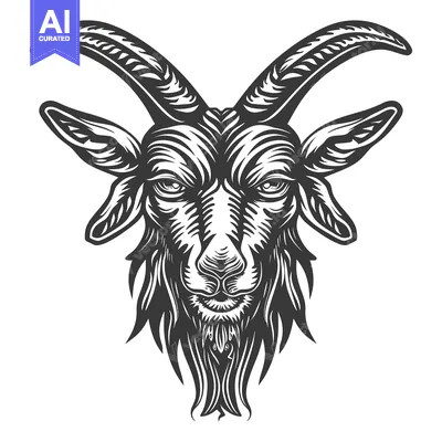 Popular premium asset: Black and White Detailed Illustration of a Goat's Head with Horns