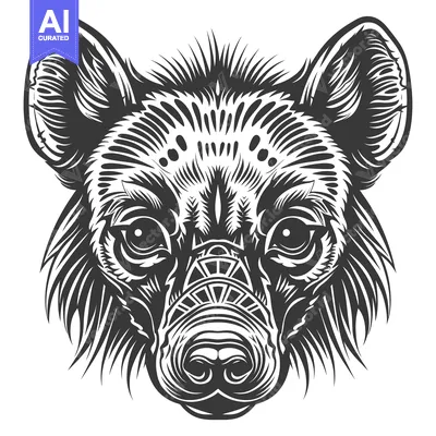 Aset desain premium: Black and White Detailed Illustration of a Hyena Head