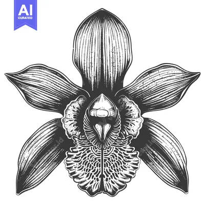 Aset premium populer: Black and White Detailed Illustration of an Orchid Flower