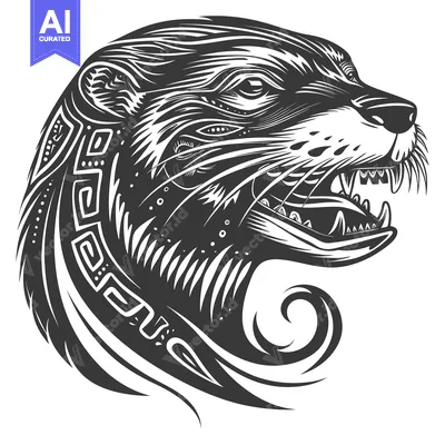 Premium design asset: Black and White Detailed Illustration of an Otter with a Tribal Design