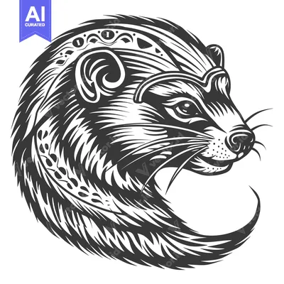 Aset premium populer: Black and White Detailed Illustration of a Raccoon's Head