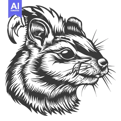Popular premium asset: Black and White Detailed Illustration of a Squirrel Head