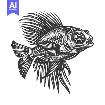 Aset premium populer: Black and White Detailed Illustration of a Stylized Fish with Fin Spik