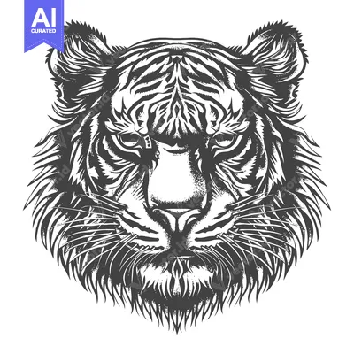 Popular premium asset: Black and White Detailed Illustration of a Tiger's Face