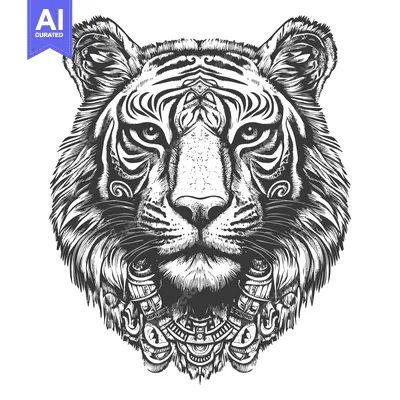 Popular premium asset: Black and White Detailed Illustration of a Tiger's Head